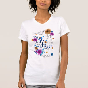 Be Happy Positive Quote Blue Purple Gold Flowers T-Shirt