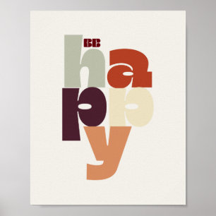 BE HAPPY Poster – Retro Bold Lettering Wall Art