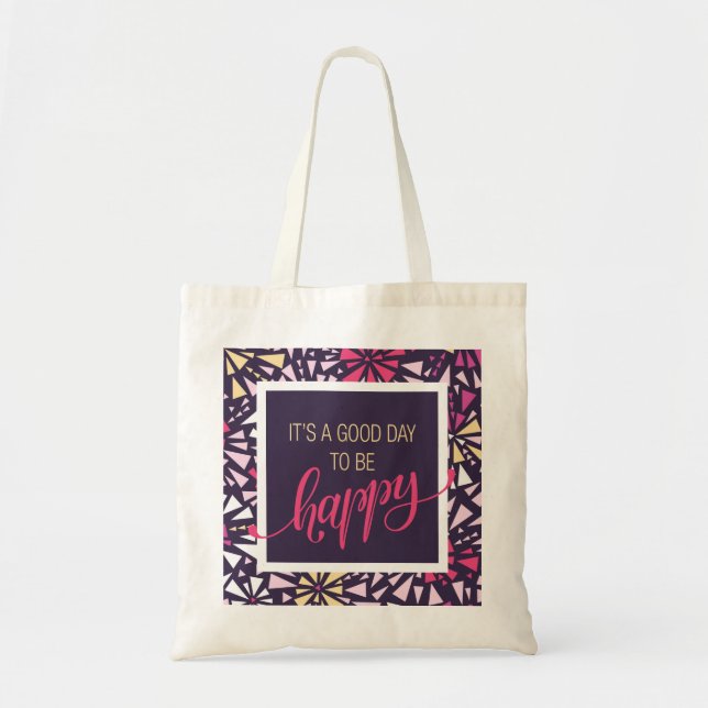 Be Happy Purple Abstract Tote Bag (Front)