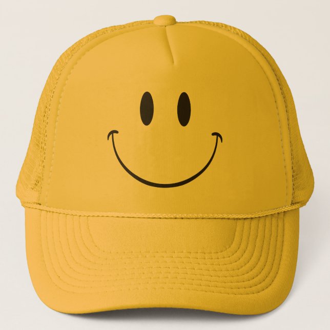 Be happy smiling emoji trucker hat (Front)