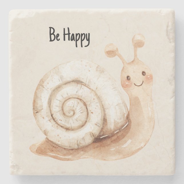 Be Happy Snail Stone Coaster (Front)
