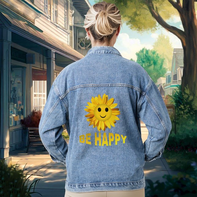 BE HAPPY SUNFLOWER FACE Denim Jacket (Creator Uploaded)