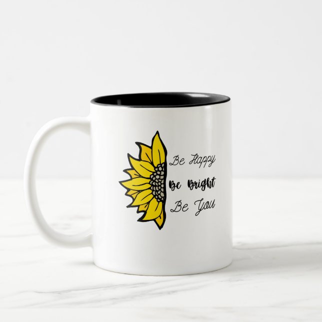 Be Happy Sunflower Two-Tone Coffee Mug (Left)