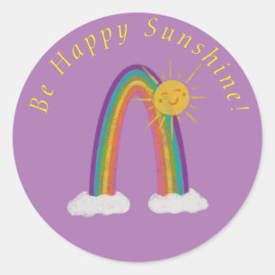 Be Happy Sunshine & Rainbow Classic Round Sticker
