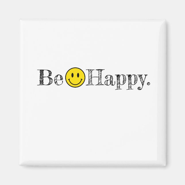 Be Happy Typography Smile Face Emoji Fun Magnet (Front)