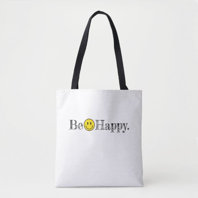 Be Happy Typography Smile Face Emoji Fun Tote Bag (Front)