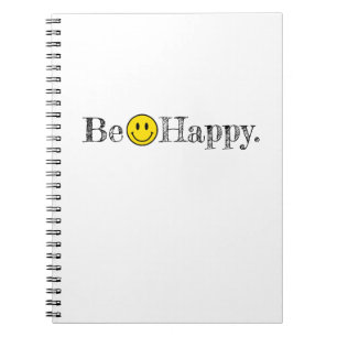 Be Happy Typography Smile Face Emoji Notebook