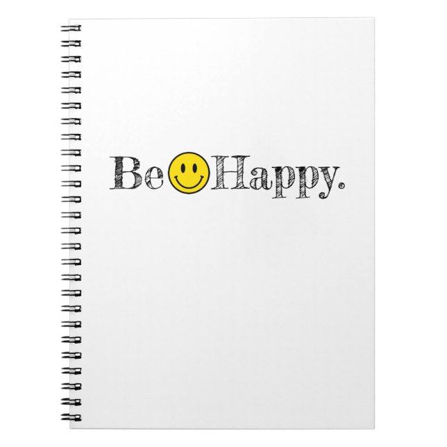 Be Happy Typography Smile Face Emoji Notebook (Front)