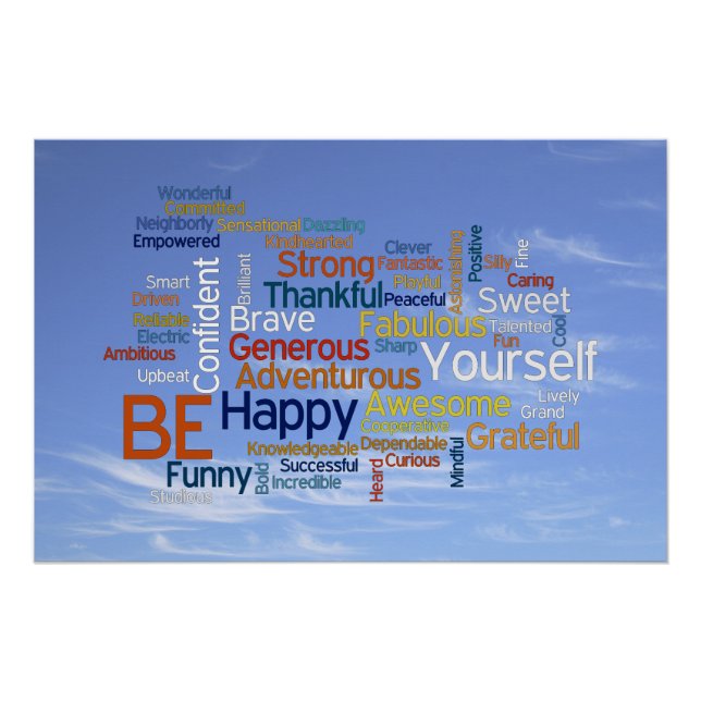 Be Happy Word Cloud in Blue Sky Inspire Poster (Front)