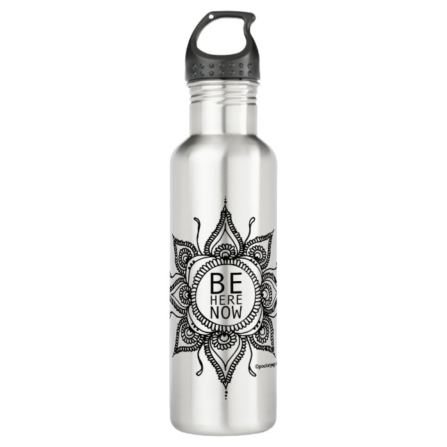 Be Here Now Mandala Stainless Steel Water Bottle (Front)