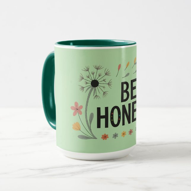 Be Honest Floral Coffee Mug | Pink Yellow Flower (Front Left)
