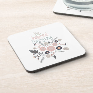 Be Inspired Every Day Botanical Flowers Pink Grey Coaster