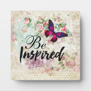 Be Inspired Quote & Pink Butterfly Vintage Collage Plaque
