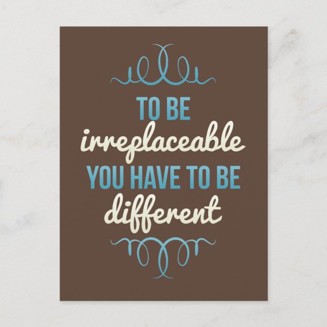 Be Irreplaceable Be Different Blue Brown Postcard (Front)