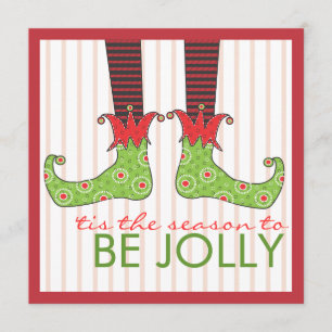 Be Jolly Fun Elf Feet Holiday Christmas Party Invitation