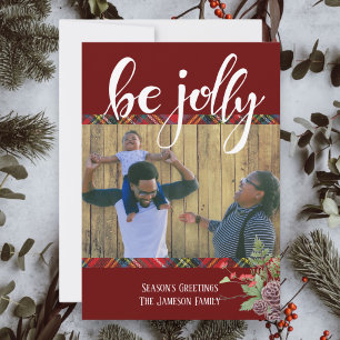 Be Jolly Tartan Plaid Seasons Greeting Photo Holiday Card