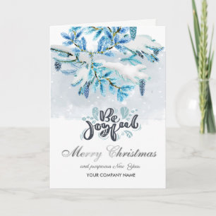 Be Joyful,Blue Pine Tree,Pine Cone Merry Christmas Holiday Card