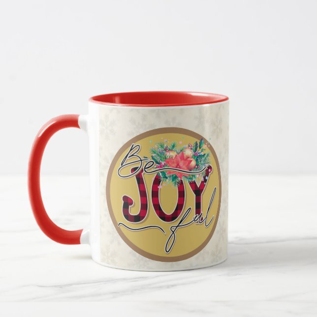 Be Joyful Christmas gift Flower Design Verse Quote Mug (Left)