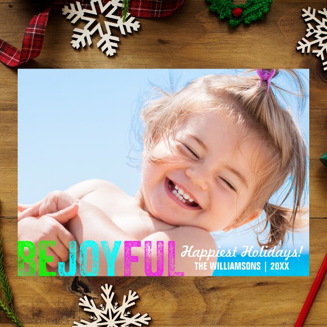 Be Joyful Colourful Christmas Holiday Photo Card (Creator Uploaded)