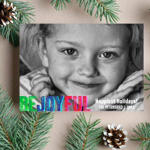 Be Joyful Colourful Holiday Letterpress Photo Card