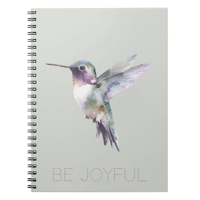 Be Joyful Green Purple Hummingbird Notebook (Front)