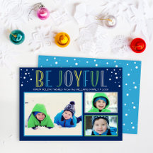 Be Joyful Modern Navy Blue Photo Collage