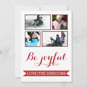 Be Joyful red banner Christmas Groupon photo Holiday Card