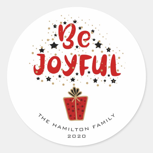 Be Joyful Red Gift Box Sticker (Front)