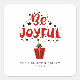 Be Joyful Stars Red Gift Box Sticker