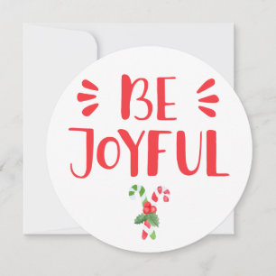 Be Joyful Watercolor Candy Cane Christmas Holiday Card