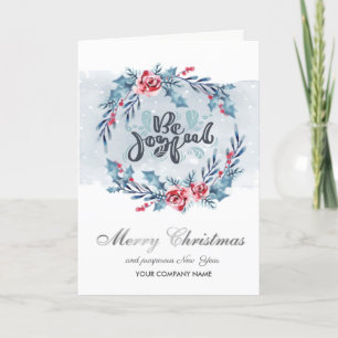 Be Joyful,Wreath Flowers Merry Christmas Holiday Card