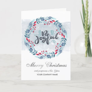 Be Joyful,Wreath Holly Berry  Merry Christmas Holiday Card