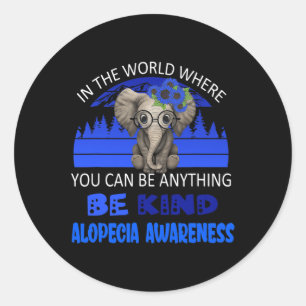 Be Kind Alopecia Awareness Elephant Retro Backgrou Classic Round Sticker