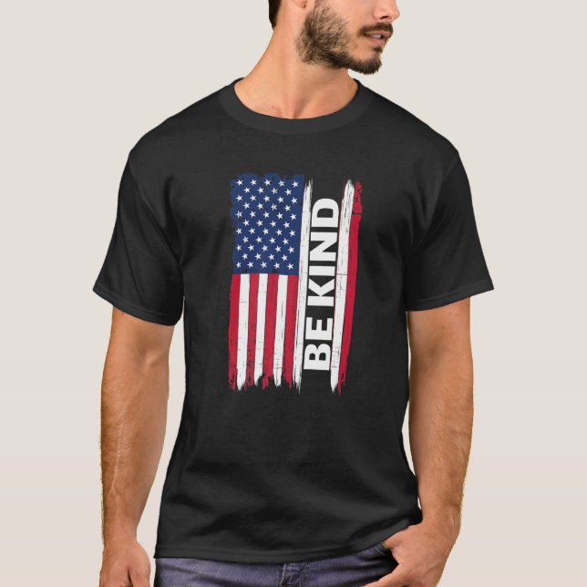 Be Kind American Flag Unity Day Anti Bully Kindnes T-Shirt (Front)