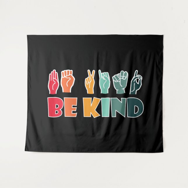 Be Kind ASL American Sign Language Tapestry (Front (Horizontal))