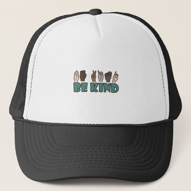 Be Kind ASL American Sign Language Trucker Hat (Front)