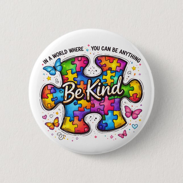 Be Kind Autism Awareness  6 Cm Round Badge (Front)