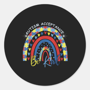 Be Kind Autism Awareness Acceptance Rainbow Choose Classic Round Sticker