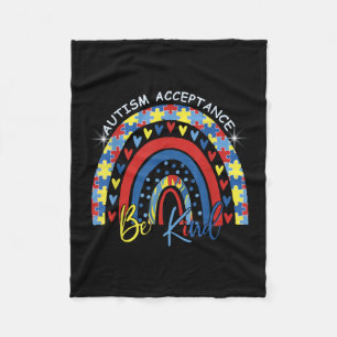Be Kind Autism Awareness Acceptance Rainbow Choose Fleece Blanket