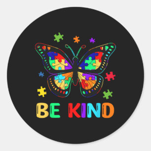Be Kind Autism Awareness Butterfly Piece Puzzle Wo Classic Round Sticker