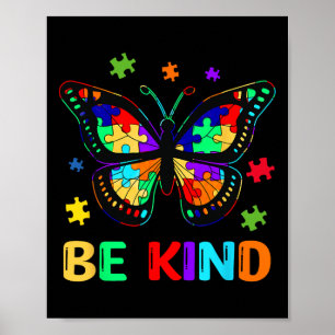 Be Kind Autism Awareness Butterfly Piece Puzzle Wo Poster