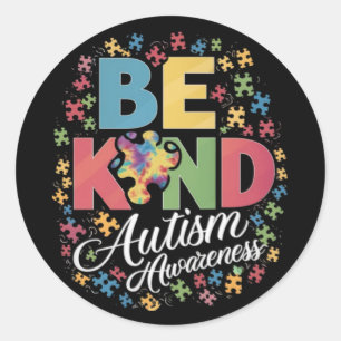 Be Kind Autism Awareness Colourful Design Classic Round Sticker