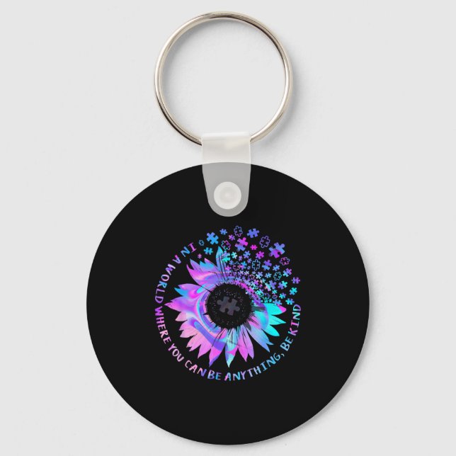 Be Kind Autism Awareness Kindness Sunflower Tie Dy Key Ring (Front)