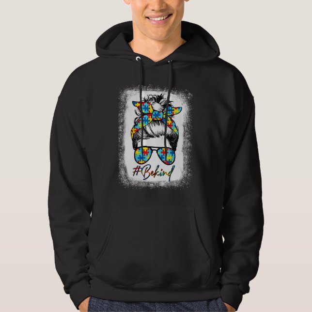 Be Kind Autism Awareness Messy Bun Choose Kindness Hoodie (Front)