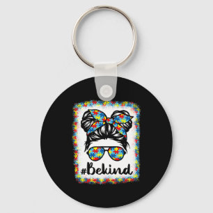 Be Kind Autism Awareness Messy Bun Girl Teacher Au Key Ring