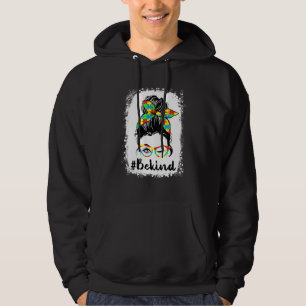 Be Kind Autism Awareness Messy Bun Mum Girl Teache Hoodie
