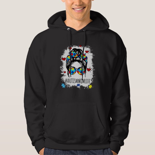 Be Kind Autism Awareness Messy Bun Puzzle Proud Au Hoodie (Front)