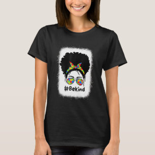 Be Kind Autism Awareness Messy Bun Women Girls Ra T-Shirt