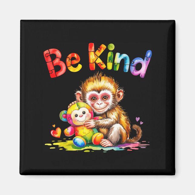 Be kind autism awareness monkey plush hug squad magnet (Front)
