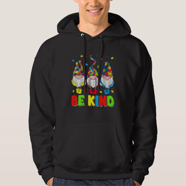 Be Kind Autism Awareness Month Cute Gnomes Men Wom Hoodie (Front)